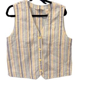ORVIS Multicolor Stripe 100% Linen Sleeveless Button Down Vest Top Size Large